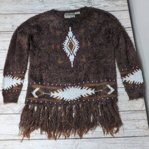 Powder River Outfitters by Panhandle Women's Brown Aztec Fringe Sweater Size L